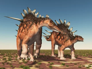 Badezimmer Foto Rückwand Dinosaurier Kentrosaurus in einer Landschaft © Michael Rosskothen