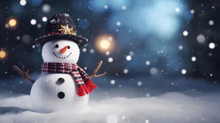 New Year's snowman on the street copy space