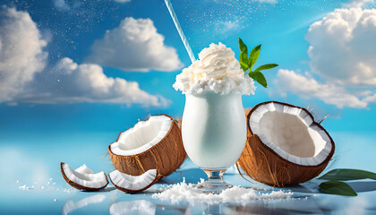 Coconut Milkshake with whipped  cream on a Dreamy Background | Ai generated