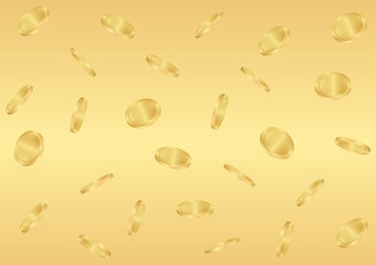 Golden Coins Falling or Flying. Golden Coins on Golden Background. Rich and Wealth Concept. Vector Illustration. 
