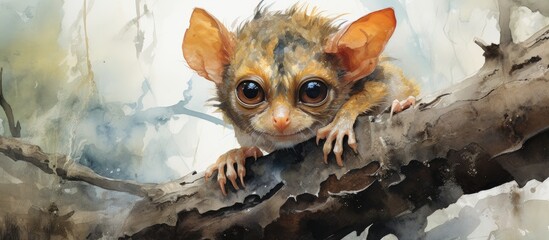Tarsier in Philippines watercolor artwork