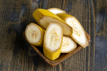 Sliced ripe yellow banana, close up