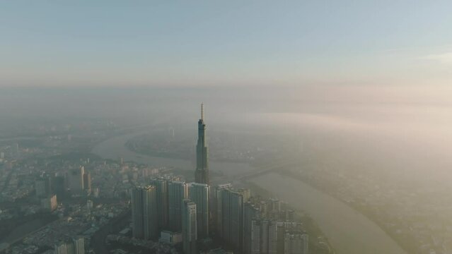 Hochiminh city skyview on beautiful sunrise Vietnam