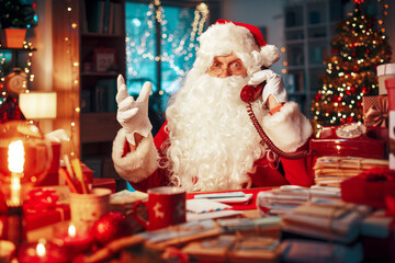 Happy Santa Claus having a phone call