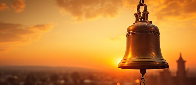 Silhouette of old church bell a serene and sacred place symbolizing religion at sunset