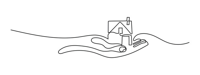 Hand Holding a Home Miniature Oneline Continuous Single Line Art Editable Line - obrazy, fototapety, plakaty