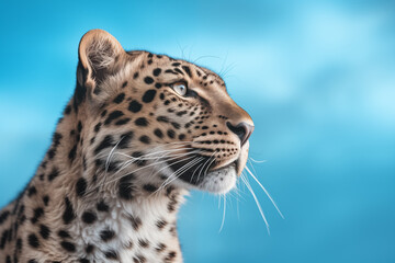 Leopardo de lado isolado no fundo azul - Papel de parede