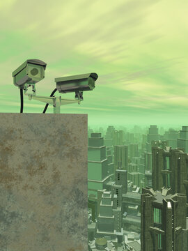 Überwachungskameras über einer Stadt