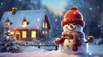 Snowman, Christmas and winter house AI