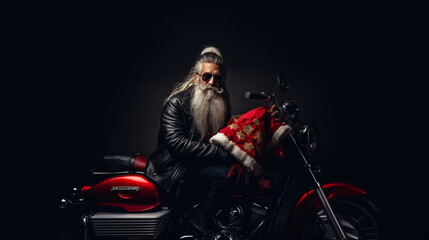 Fototapeta na wymiar Santa claus biker on a motorcycle