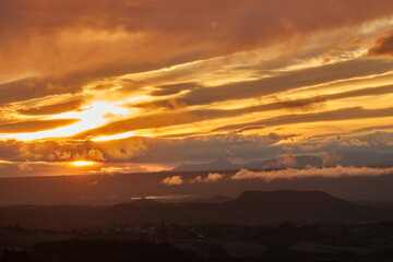 Panoramic views of the sunset over La Alcarria from Trijueque. Guadalajara. Castilla la Mancha. Spain