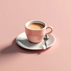 Cup of coffee on table pink cup of coffee cute illustration background 