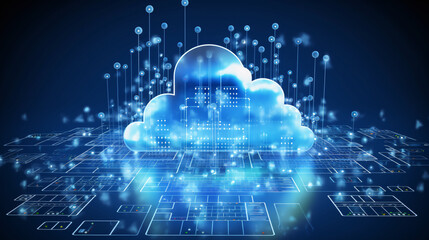 Cloud computing technology concept. 3d rendering toned image double exposure