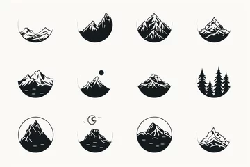 Lichtdoorlatende gordijnen Bergen Mountain Icon Set for Outdoor and Adventure Design