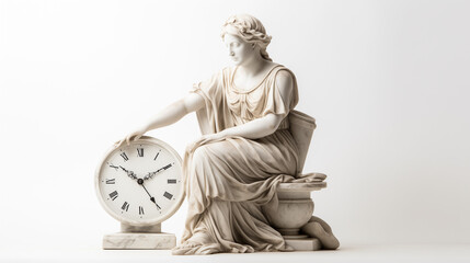 altgriechische Marmorstatue mit Uhr - obrazy, fototapety, plakaty