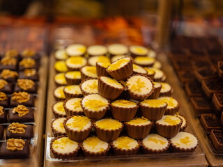 Various of Handmade praline chocolate dessert concept.