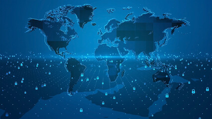 Dark blue digital business security key map background