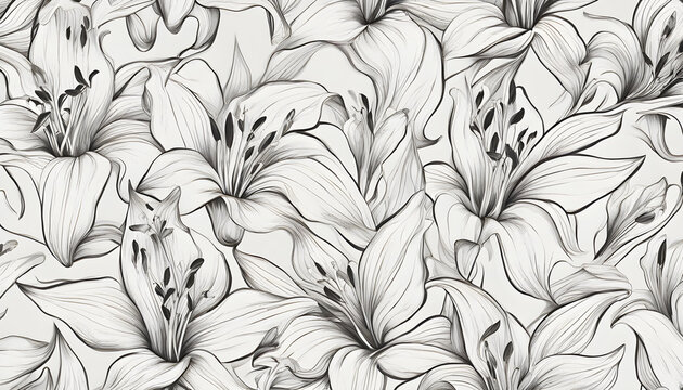 Abstract hand drawn floral pattern with lily flowers.