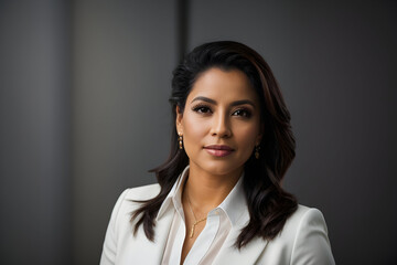 Fototapeta premium Corporate portrait woman caucasian confident businesswoman posing in office company indoors hands crossed smiling toothy successful top manager female girl employer business leader looking at camera