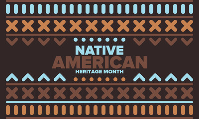 Native American Heritage Month in November. American Indian culture. Celebrate annual in United States. Tradition pattern. Poster, card, banner and background. Vector ornament, illustration