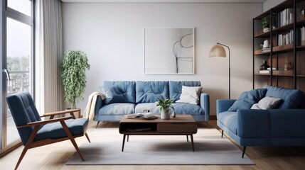 Modern blue interior of the living room