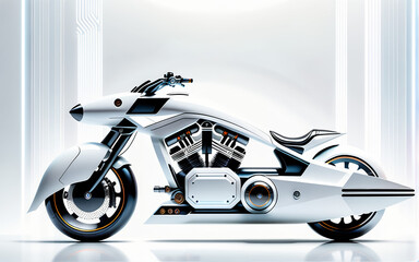 Modern white motorcycle. White background. AI