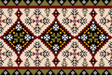 Beautiful geometric ethnic pattern Design, Embroidery vector illustration. Vector Pixel art design for carpet, wallpaper, clothing, wrapping, fabric, cover, textile