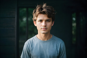 Portrait of a Boy with Brown Hair Outdoors