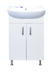 Beautiful white cabinet on a white background. White cabinet in the kitchen or to the bathroom. Beautiful design in the house.