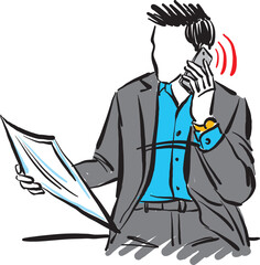 business man talking cellpone doodle design drawing vector illustration