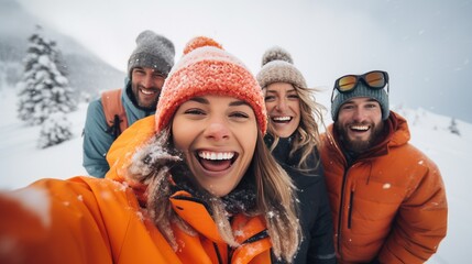 Group of friends is having fun during the winter