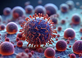 Virus, Microbo virale, Batteri allergici e assistenza sanitaria medica microbiologia - obrazy, fototapety, plakaty