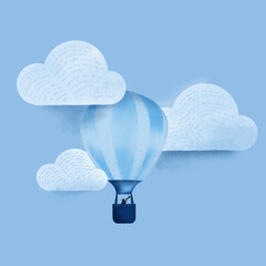 Balão de ar quente e nuvens - obrazy, fototapety, plakaty