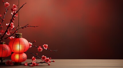 Obraz na płótnie Canvas Chinese lantern with flowers and copy space, AI generative