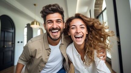 Fototapeta premium Happy couple starting a life together, generative ai