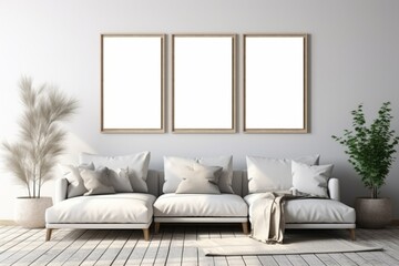 Mockup frame in interior background, room in light pastel colors, Scandi-Boho style