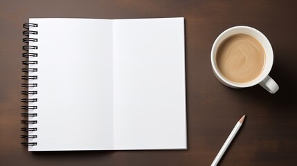Obraz na płótnie Canvas Empty notebook with coffee against a pastel background, AI generative