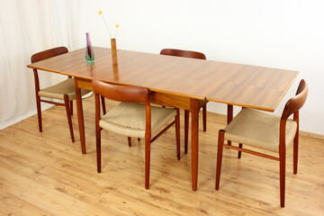 A mid century teak dining table with four chairs from the 50s 60s Danish Design Vintage Dining...