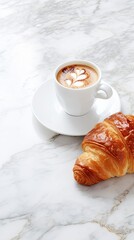 Latte Art and Croissant on Marble Table