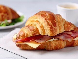 Gourmet Croissant with Ham, Cheese, and Bacon