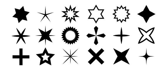 Fototapeta premium Collection of brutal modern figures, stars, circle and other elements. Set of abstract minimal geometric elements, shapes Brutalist design.