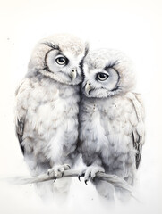 Great horned owls in romance. Valentines conceptual art