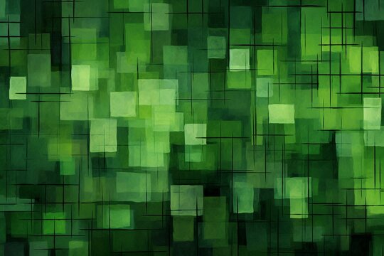 Image with a backdrop composed of square shapes in various shades of green. Generative AI