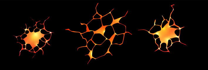 Lava crack. Earthquake and ground cracks, hole effect, craquelure and damaged lava texture. Vector illustrations can be used for topics earthquake, crash, destruction.