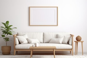 Fototapeta na wymiar Blank picture frame mockup on a wall. Square orientation. Artwork template in interior design