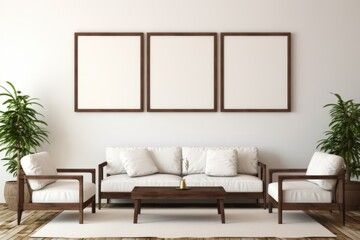 3 hanging frames mockup, living room photo mockup, 3 blank frames, multiple frames, picture frame template