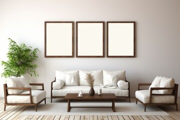 3 hanging frames mockup, living room photo mockup, 3 blank frames, multiple frames, picture frame template