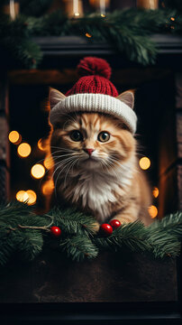 Festive Feline: A Christmas Cat in a Santa Claus Hat