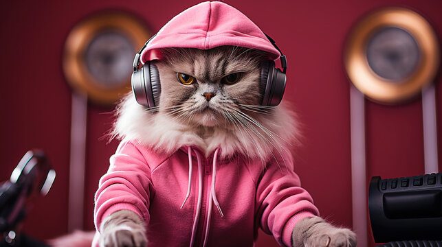 DJ Cat in Pink: A Furry and Funky Disc Jockey