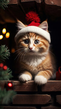 Festive Feline: A Christmas Cat in a Santa Claus Hat